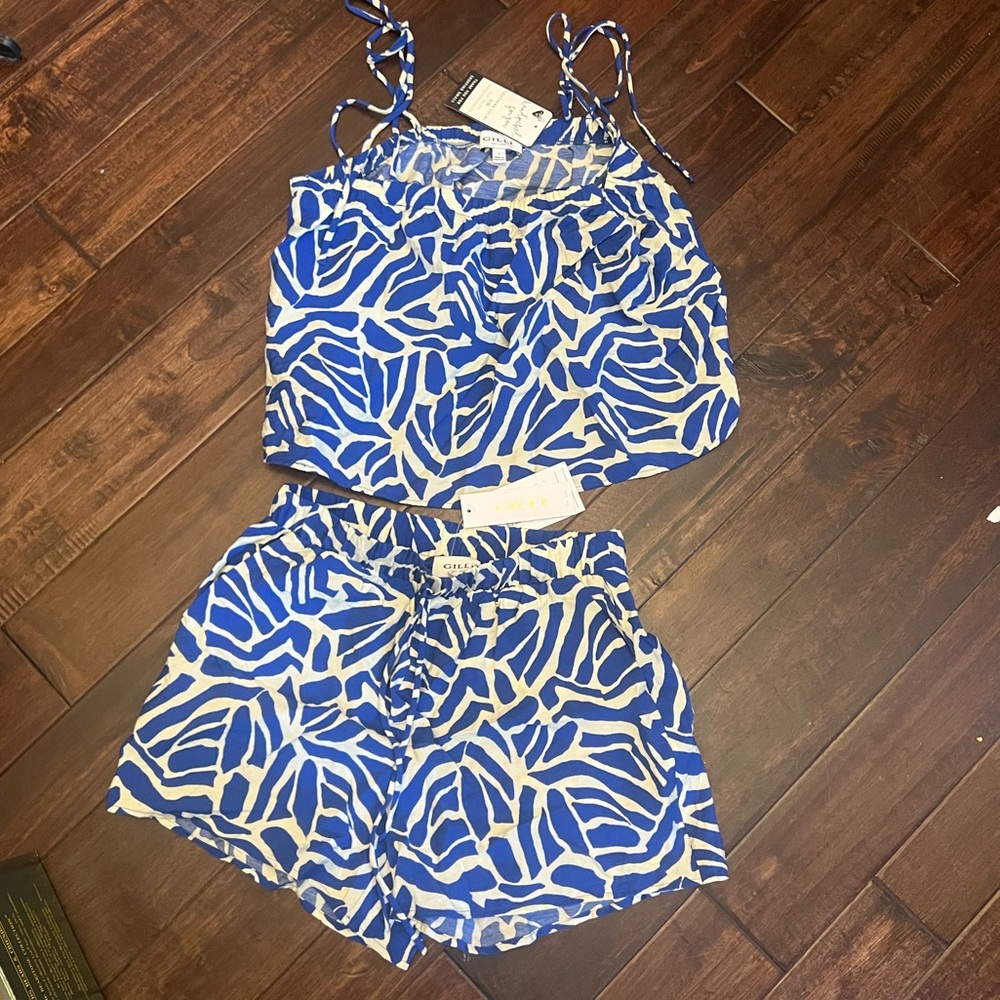 Abstract Blue/ Short Set. S shorts L top.